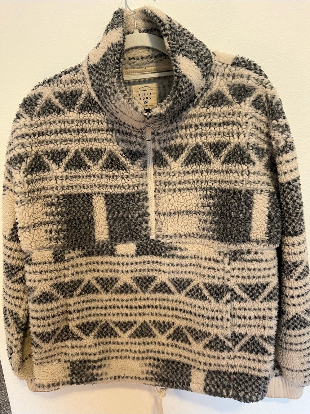Billabong Cream & Gray Sherpa Zip-Up Pullover